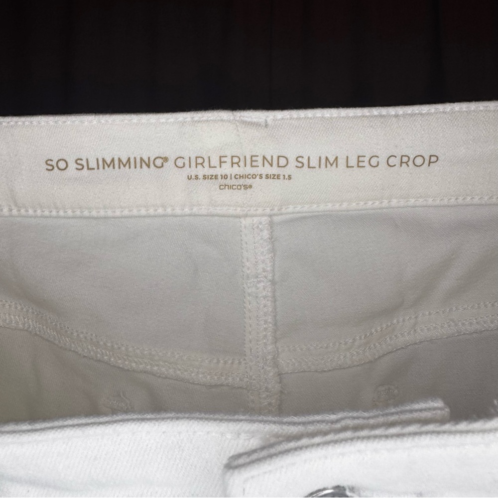 Chico's White Cropped Jeans with Beaded Fringe Hem - Picture 5 of 9